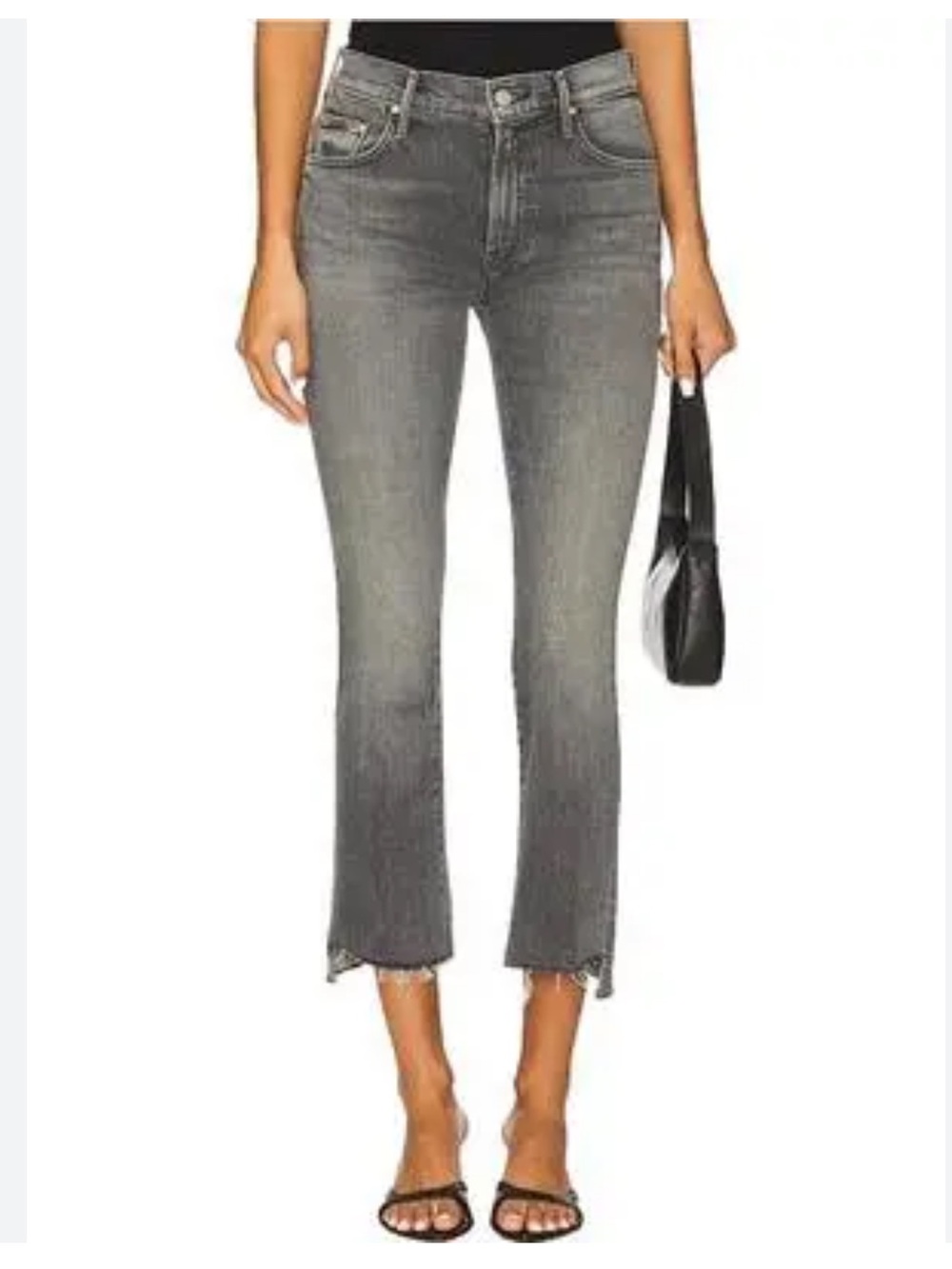 Mother The Insider High-Rise Crop Step Fray Hem Jeans In Ace Of Spades